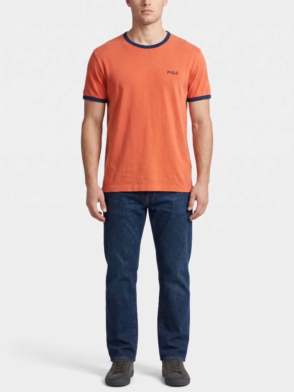 Polo Ralph Lauren Vintage Mens Large Orange Navy Trim Ringer T-Shirt
